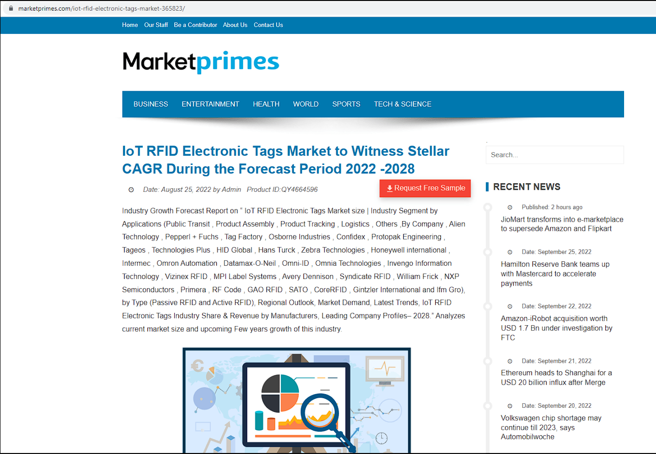 2022-2028年物联网 RFID 电子标签市场预测