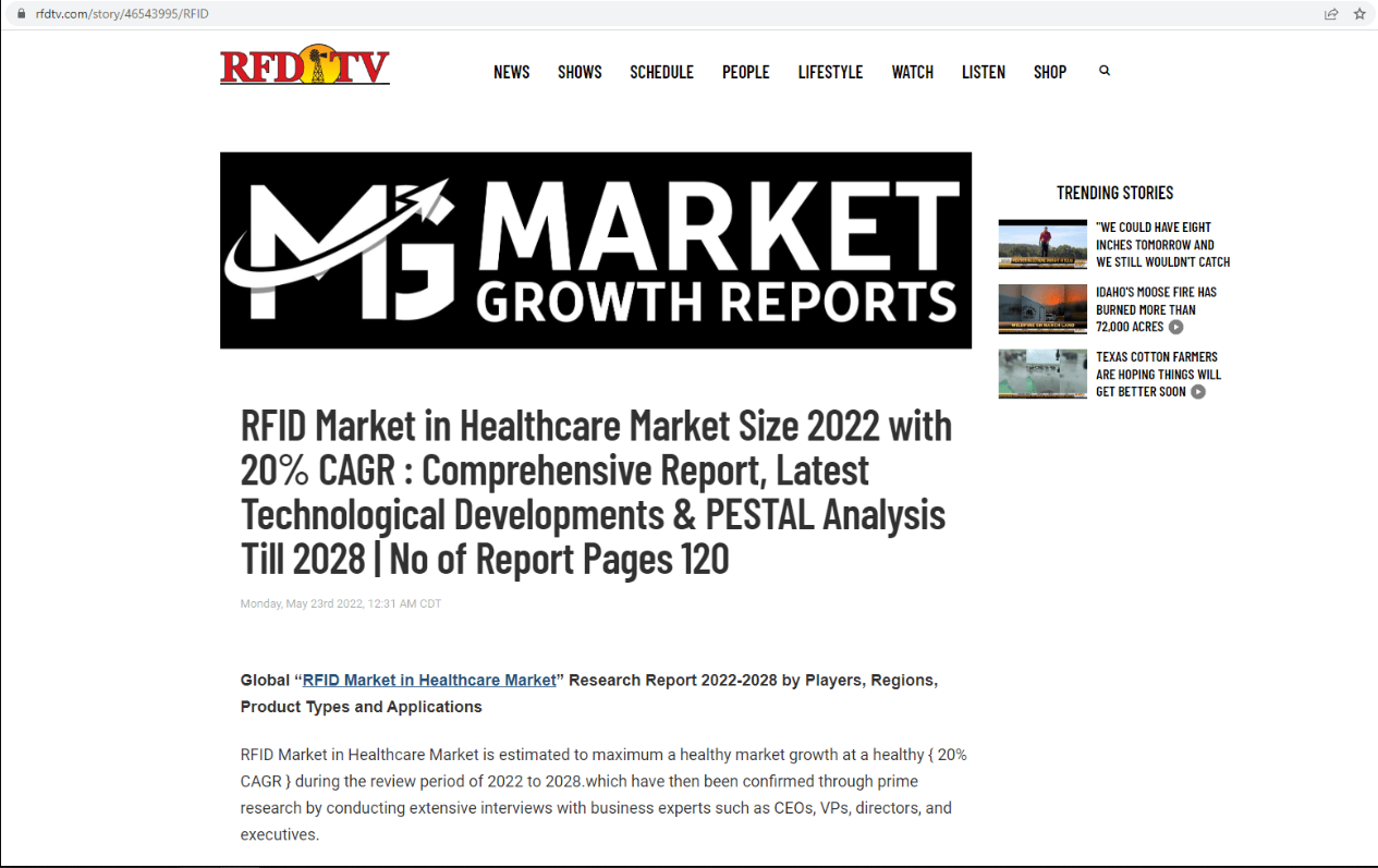 2022年医疗保健市场规模中的RFID市场，复合年增长率为20%：到2028年的综合报告、最新技术发展和PESTAL分析|报告第120页