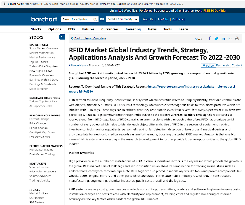 RFID 市场 2022-2030 年全球产业趋势、战略、应用分析及增长预测