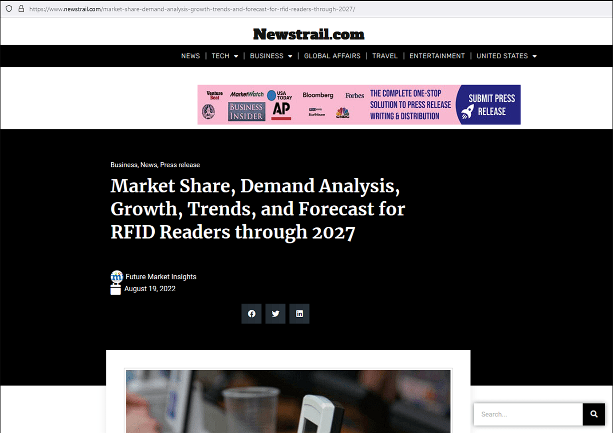 到 2027 年 RFID 阅读器的市场份额、需求分析、增长、趋势和预测