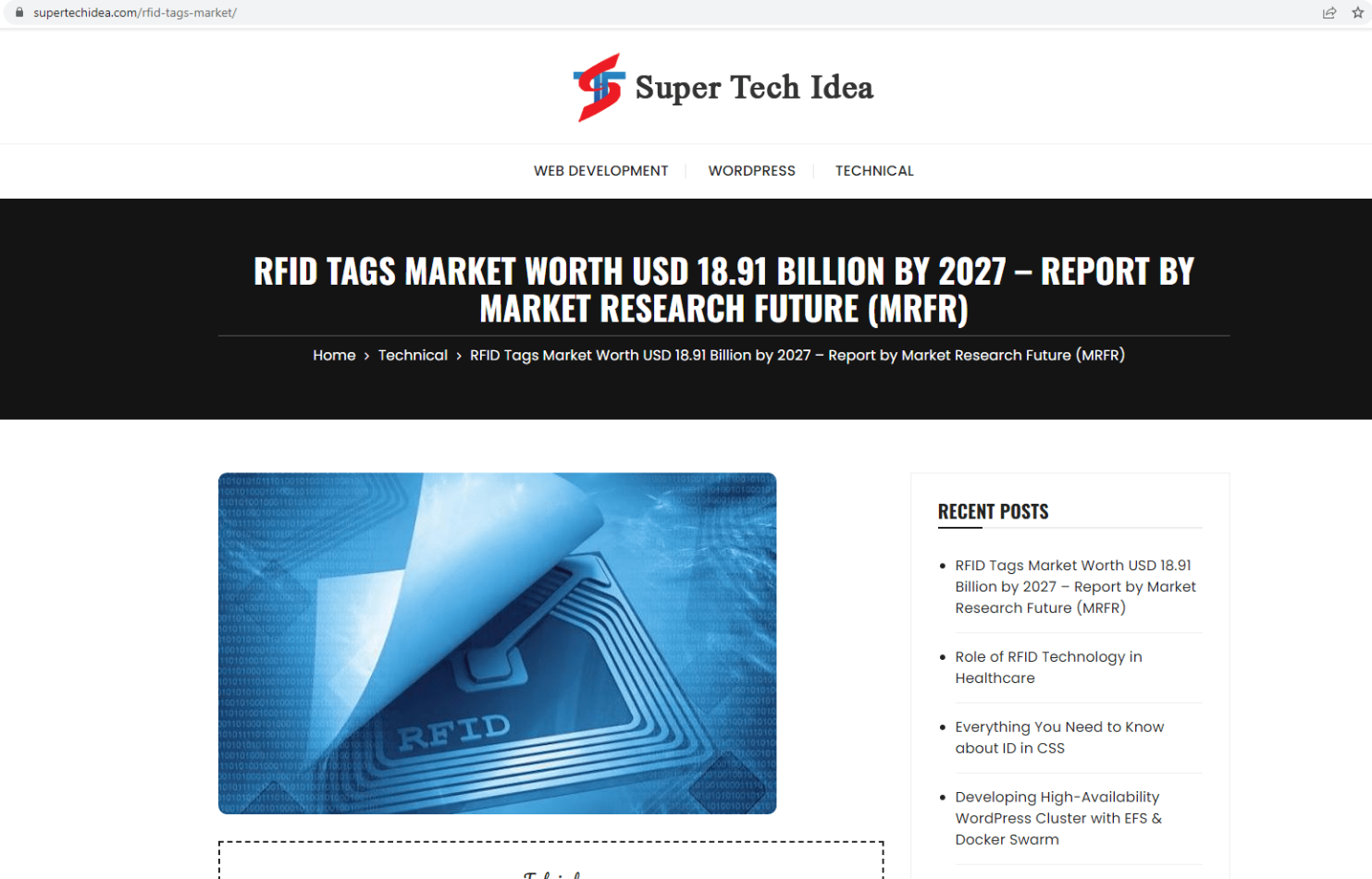 到 2027 年，RFID 标签市场价值达 189.1 亿美元 - Market Research Future（MRFR）的报告