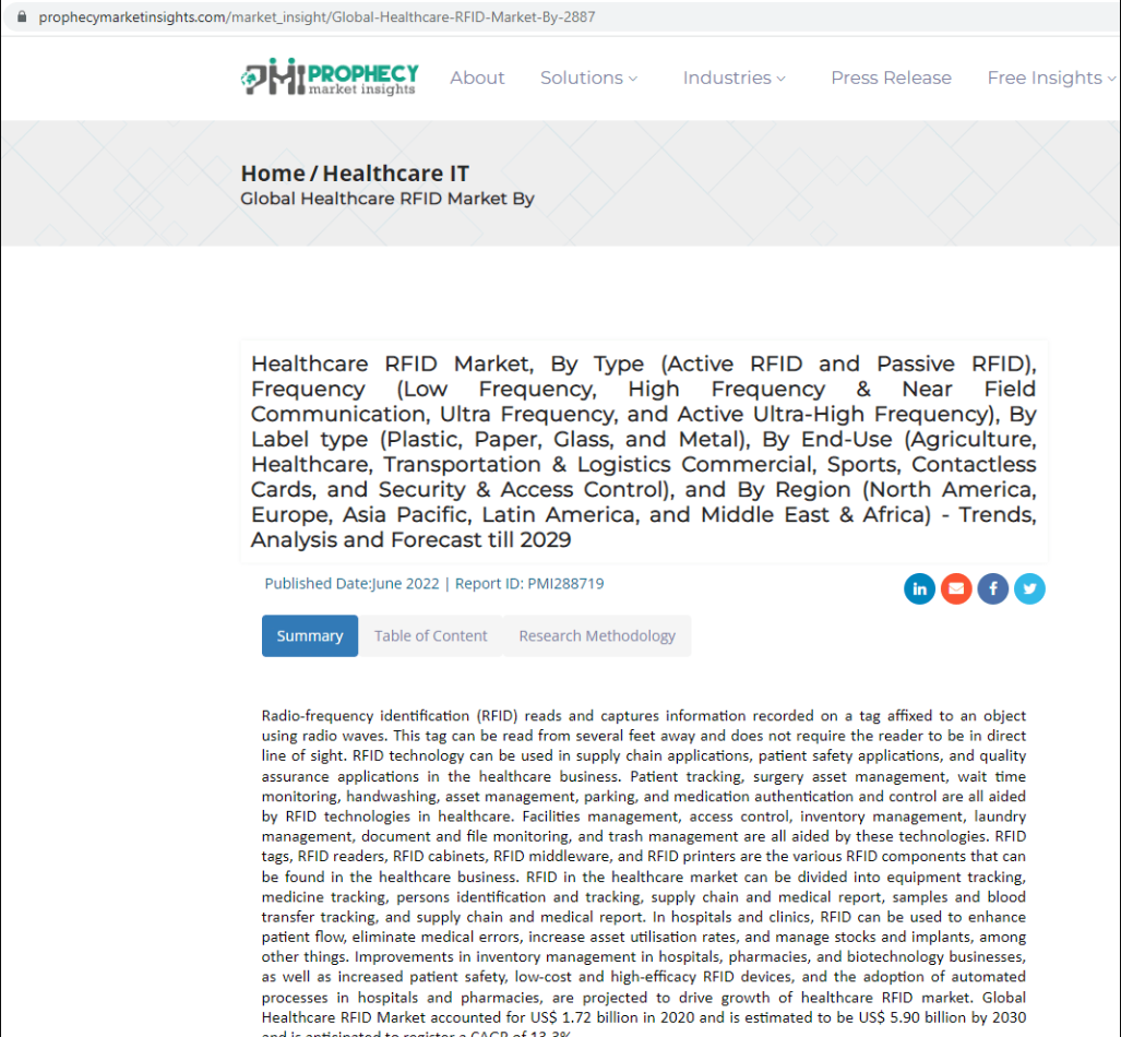 医疗保健RFID市场的发展趋势，分析和预计至2029年